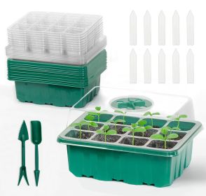 10Pcs Seed Starter Tray Kit Reusable Overall 120Cells Seeding Propagator Station Greenhouse Growing Germination Tray with Humidity Dome Label 2Pcs Gar