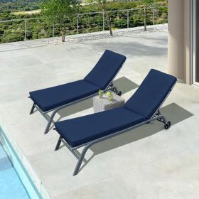 2PCS Set Outdoor Lounge Chair Cushion Replacement Patio Funiture Seat Cushion Chaise Lounge Cushion-Navy Blue