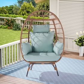 Wicker Egg Chair, Oversized Indoor Outdoor Lounger for Patio, Backyard, Living Room w/ 5 Cushions, Steel Frame, - Light Blue