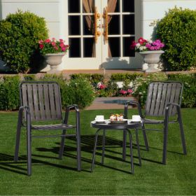 3-Piece Patio Bistro Table Set, Outdoor Furniture Set with 2 Stackable Patio Dining Chairs and Glass Table for Yard Balcony Porch, Black and Coffee