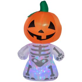 6ft Halloween Inflatables Outdoor Decorations, Smiling Skeleton Ghost with Pumpkin Head, Blow Up LED Yard Decor for Garden, Lawn, Party, Holiday