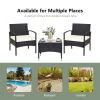 3 Pieces Patio Wicker Rattan Furniture Set with Cushion for Lawn Backyard