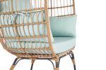 Wicker Egg Chair, Oversized Indoor Outdoor Lounger for Patio, Backyard, Living Room w/ 5 Cushions, Steel Frame, - Light Blue