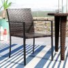 Set of 2 Stackable Outdoor Wicker Patio Dining Chairs, All-Weather Firepit Armchair with Armrests, Steel Frame for Patio Deck Garden Yard, Brown