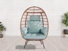 Wicker Egg Chair, Oversized Indoor Outdoor Lounger for Patio, Backyard, Living Room w/ 5 Cushions, Steel Frame, - Light Blue