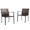 Set of 2 Stackable Outdoor Wicker Patio Dining Chairs, All-Weather Firepit Armchair with Armrests, Steel Frame for Patio Deck Garden Yard, Brown