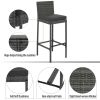 5-pieces Outdoor Patio Wicker Bar Set, Bar Height Chairs With Non-Slip Feet And Fixed Rope, Removable Cushion, Acacia Wood Table Top