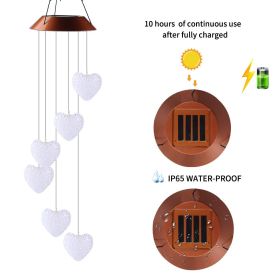 GANGES SA Solar Led Color-Changing Wind Chime Hanging Light; Wind Chime With Hanging Heart Shaped Ornaments; Festive Decoration For Courtyard; Garden (Color: Bronze top cover)