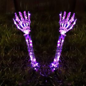 2pcs Solar Halloween Decorations Light, 2 Pack Lighted Skeleton Arms Hand Stakes, 40 LED Lights, Light Up Figurine Holiday Party Indoor Outdoor Decor (Color: Purple, quantity: 2 Pack)