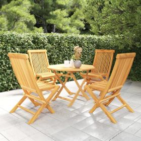 5 Piece Patio Dining Set Solid Teak Wood (Color: Brown)