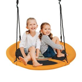 Backyard Tree Round Swing with Adjustable Ropes (Color: Yellow)