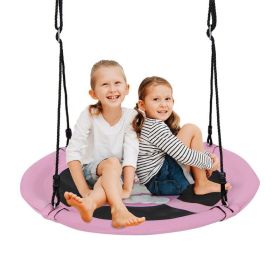 Backyard Tree Round Swing with Adjustable Ropes (Color: pink)