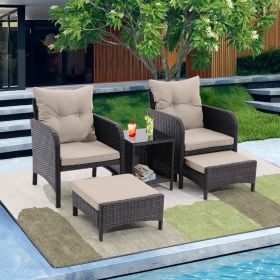 5 Piece Outdoor Patio Furniture Set,All Weather PE Rattan Conversation Chairs with Armrest and Removable Cushions (Color: Dust Grey)