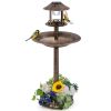 Pedestal Bird Bath with Solar Light with Bird Feeder and Flower Planter