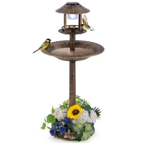 Pedestal Bird Bath with Solar Light with Bird Feeder and Flower Planter (Color: Bronze)