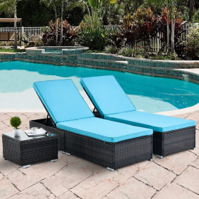 Outdoor Patio Chaise Lounge Chair,Lying in bed with PE Rattan and Steel Frame,PE Wickers (Color: Brown+Blue)