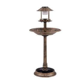 Bird Bath Feeder with Solar Light for Garden Backyard Decor (Color: Bronze)