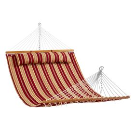 VEVOR Double Quilted Fabric Hammock with Hardwood Spreader Bar Detachable Pillow (Color: Red and Orange)