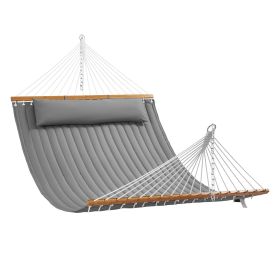 VEVOR Double Quilted Fabric Hammock with Hardwood Spreader Bar Detachable Pillow (Color: Gray)