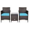 3 Pieces Ergonomic Wicker Patio Conversation Set