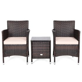 3 Pieces Ergonomic Wicker Patio Conversation Set (Color: Beige)