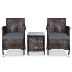 3 Pieces Ergonomic Wicker Patio Conversation Set (Color: Gray)