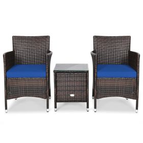 3 Pieces Ergonomic Wicker Patio Conversation Set (Color: Navy)