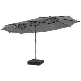 15 Feet Double-Sided Patio Umbrella with 48 LED Lights (Color: Gray)