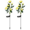 2Pcs Solar Powered Lights Outdoor Rose Flower LED Decorative Lamp Water Resistant Pathway Stake Lights