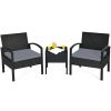 3 Pieces Outdoor Rattan Patio Conversation Set with Seat Cushions