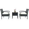 3 Pieces Outdoor Rattan Patio Conversation Set with Seat Cushions