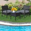 3 Pieces Outdoor Rattan Patio Conversation Set with Seat Cushions