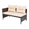 3 Piece Outdoor PE Rattan Furniture Set, Patio Black Wicker Conversation Loveseat Sofa Sectional Couch Khaki Cushion