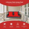 2-Person Wicker Hanging Porch Swing with 2 Back Cushions and 1 Seat Cushion