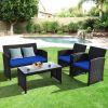 4 Pieces Rattan Patio Furniture Set with Weather Resistant Cushions and Tempered Glass Tabletop