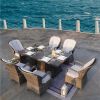 Direct Wicker 7 PCS Patio Gas Firepit and Ice Container Rectangle Dining Set with 6 Standard Height Chairs