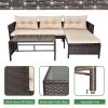 3 Piece Outdoor PE Rattan Furniture Set, Patio Black Wicker Conversation Loveseat Sofa Sectional Couch Khaki Cushion