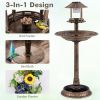 Pedestal Bird Bath with Solar Light with Bird Feeder and Flower Planter