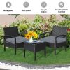 3 Pieces Outdoor Rattan Patio Conversation Set with Seat Cushions