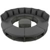 Outdoor Patio Furniture Luxury Circular Outdoor Sofa Set Rattan Wicker Sectional Sofa Lounge Set with Tempered Glass Coffee Table, 6 Pillows