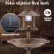 Pedestal Bird Bath with Solar Light with Bird Feeder and Flower Planter