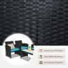 4 Pieces Rattan Patio Furniture Set with Weather Resistant Cushions and Tempered Glass Tabletop